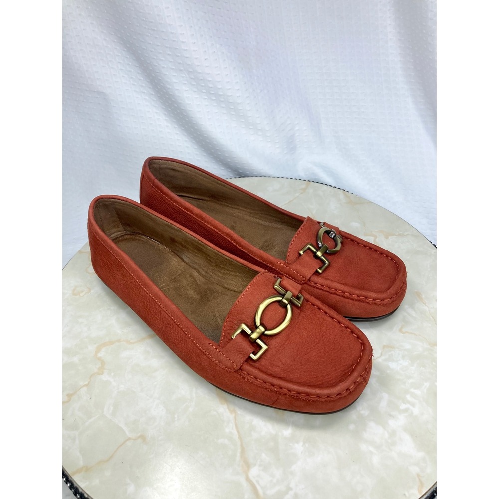 Aerosoles Hazelnut Leather Bit Loafers Womens 8 Burnt Orange Slip On Comfy Flats